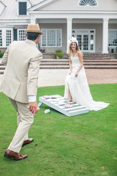 Rosettes, Garden Games, Lawn Games, Outdoor Wedding, Wedding Inspiration, Southern Wedding, Southern Bride, Bridal Blog, Wedding Dress, Lela Rose, Rosette Skirt, Spring Dress, Summer Wedding 