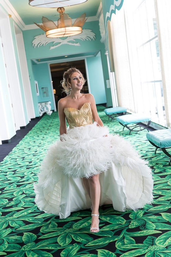 Kelly_Featanini’s_Fun_Feathery_Gown-Walking_Down_Green_Carpet