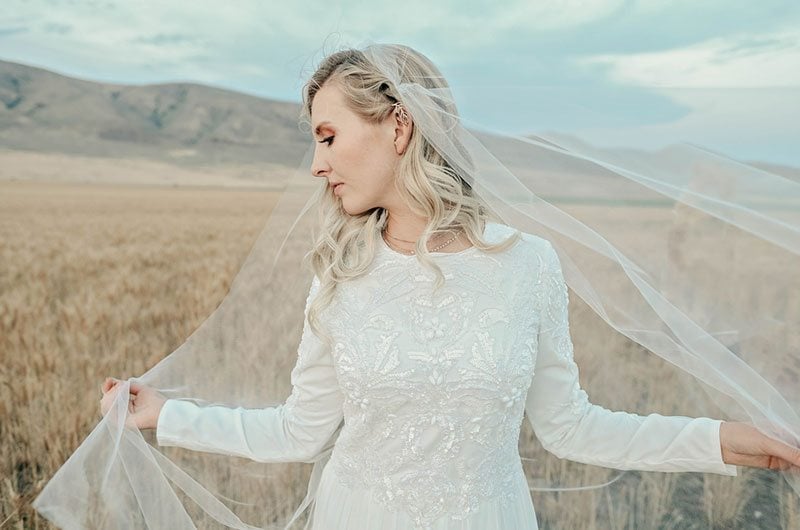 Bountiful Wheat Harvest Bride In Field With Veil