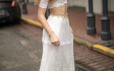 Crop Top Lace Wedding Dress