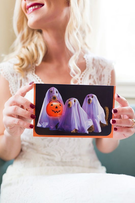 Halloween Wedding Bride Holding Halloween Cards