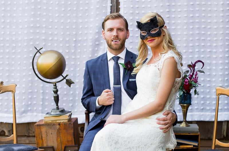 Halloween Wedding Bride Wearing Black Mask With Groom1