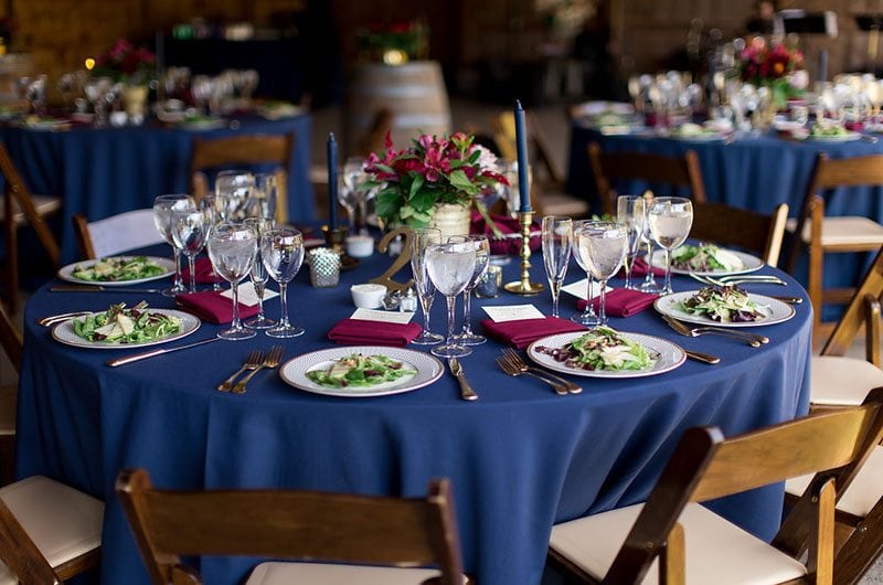 Halloween Wedding Reception With Blue Table Clothe