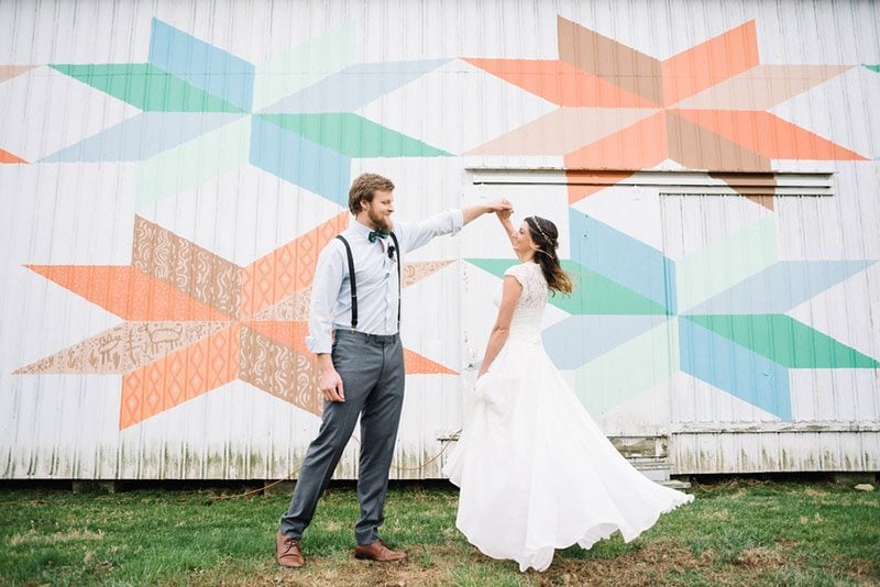 Modern Boho Bride And Groom Dancing