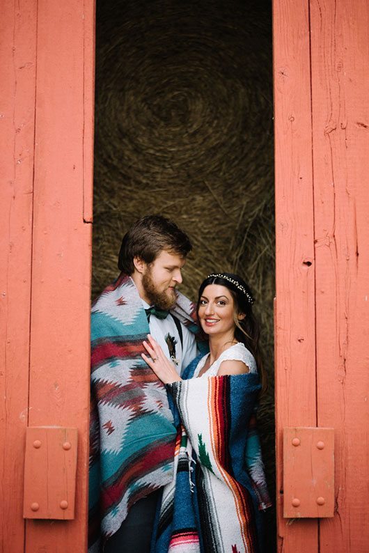 Modern Boho Bride And Groom With Blanket