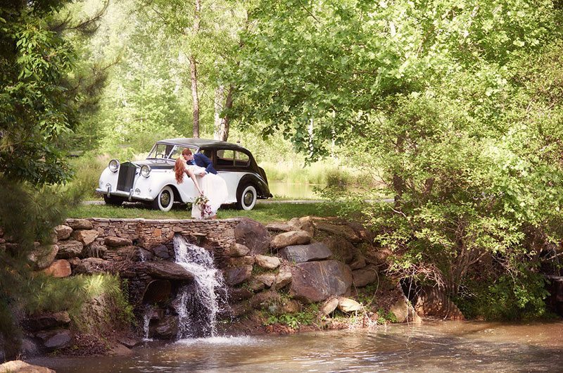 Pink Wedding Bride And Groom By River