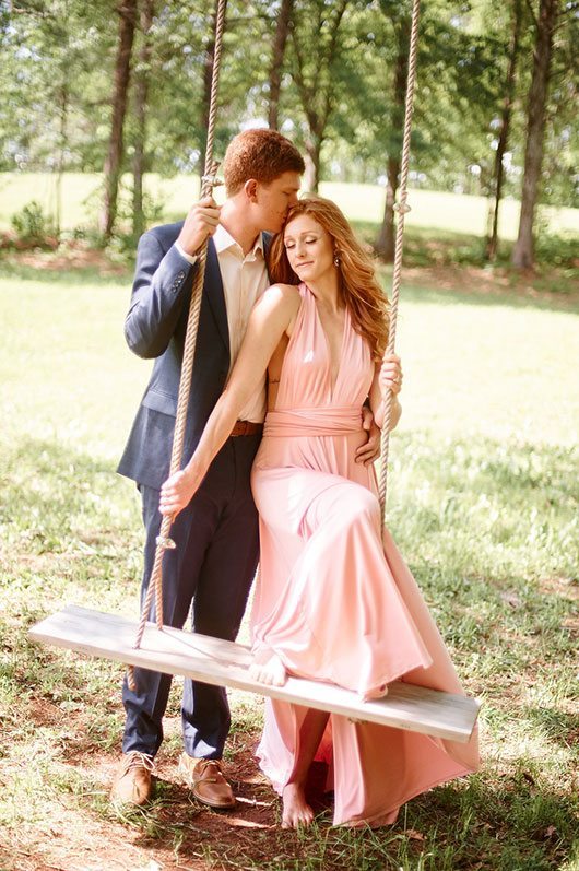 Pink Wedding Bride And Groom On Rope Swing