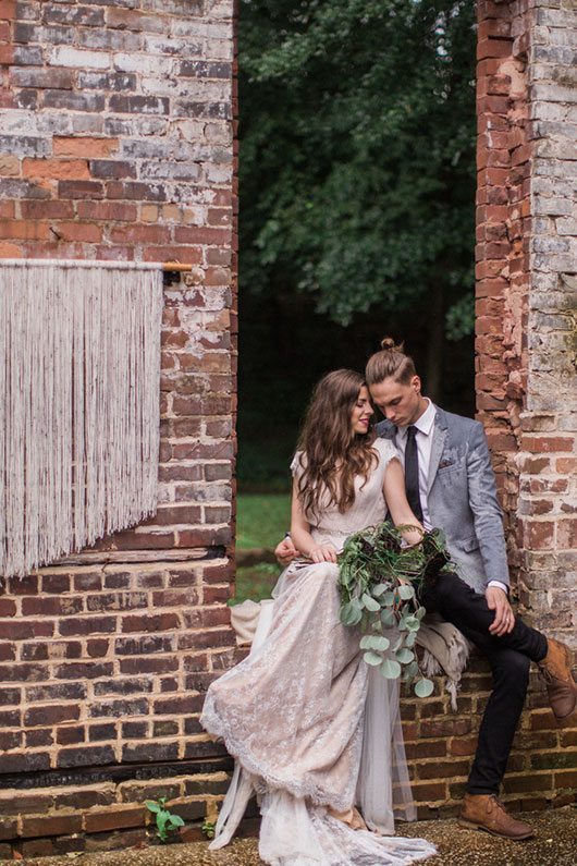 Rain Over Atlanta Bride And Groom Sitting On Bricks