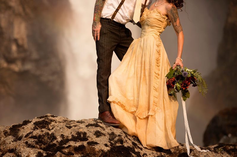 Snoqualmie Falls Bride And Groom By Waterfall