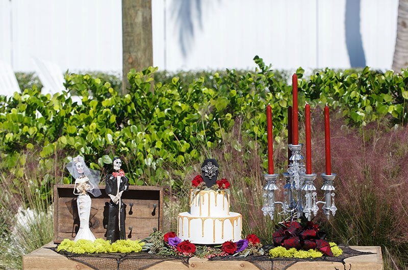 Vampire Wedding Cake And Candles And Skeleton