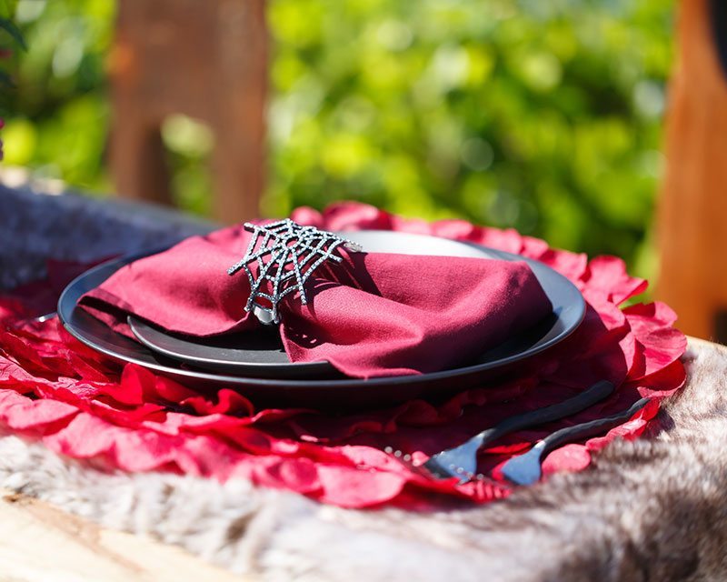 Vampire Wedding Red Napkin With Spider Web