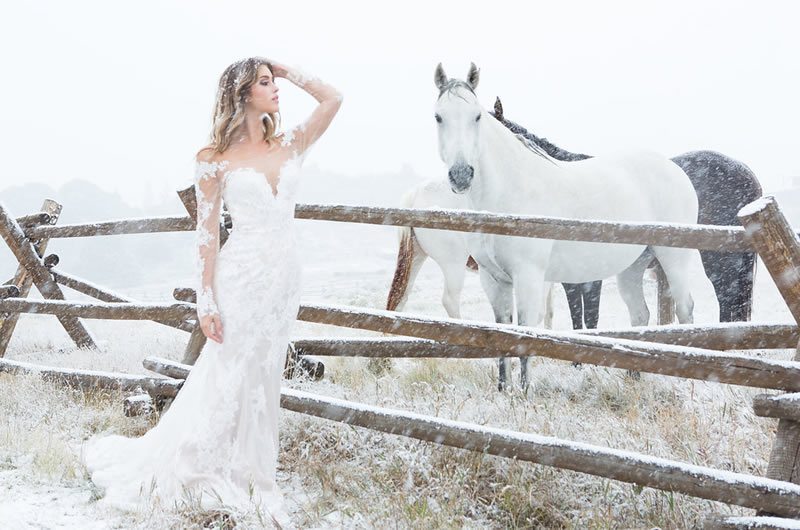 Allure Bridals Latest Collection Wilderly Lookbook Bride In The Snow With Horse
