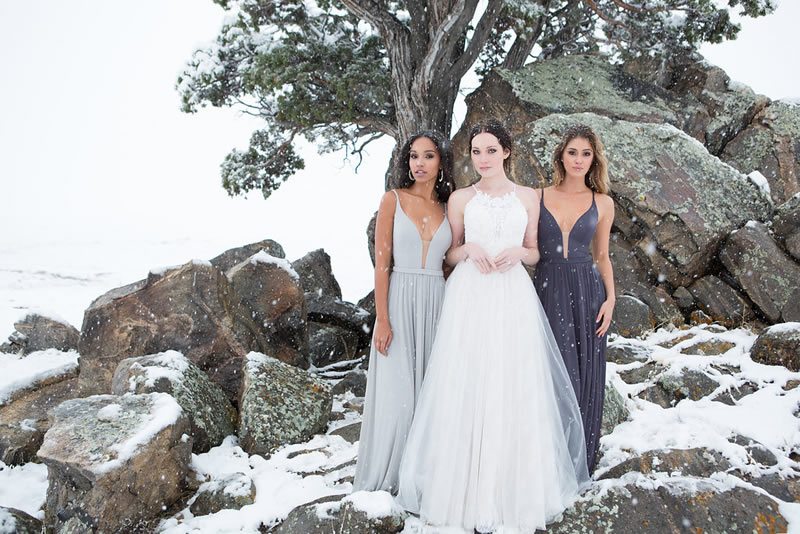 Allure Bridals Latest Collection Wilderly Lookbook Bridesmaids With Bride In The Snow