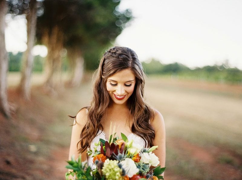 Autumn Bride Holding Flowers Face