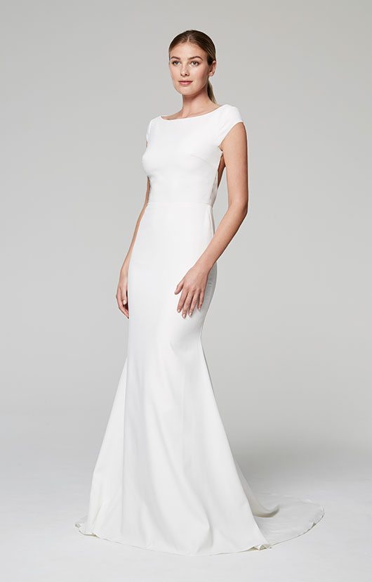 Blue Willow White Gown With Cap Sleeves