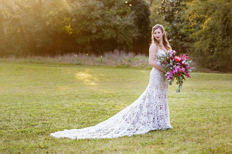 Enchanted Bride Outside Holding Flowers