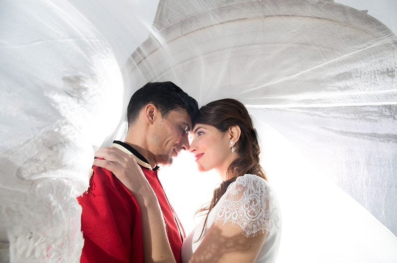 London Bride And Groom Under Veil