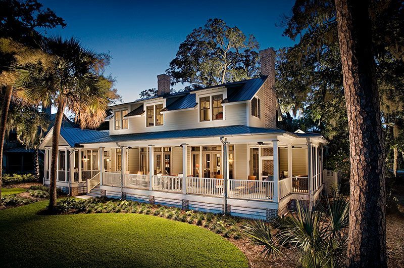 Montage House With Fireplace At Dusk