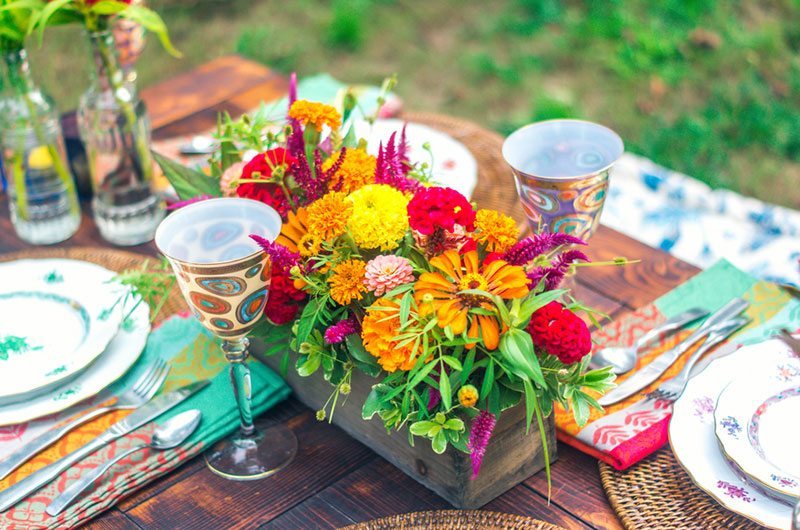 Southern Wedding China And Flowers On Table