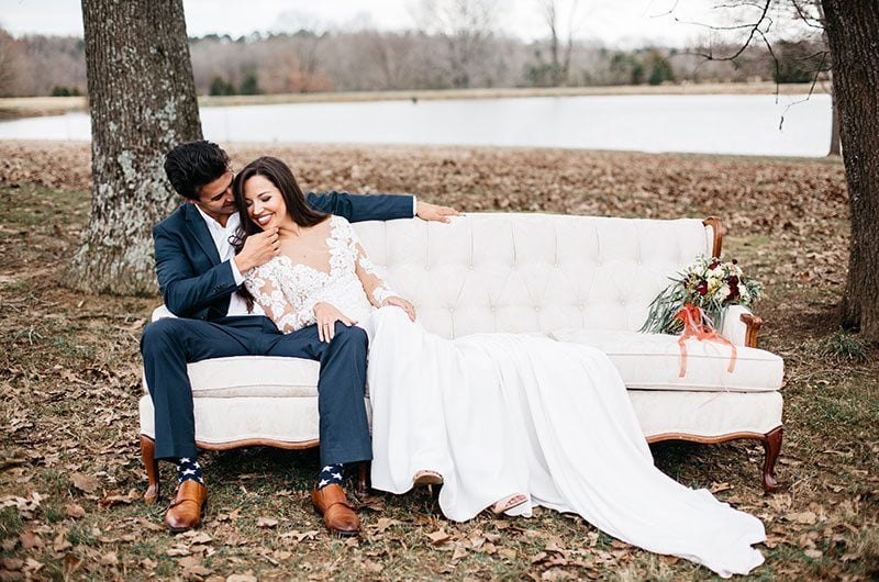 Timeless Territory Bride And Groom On Couch