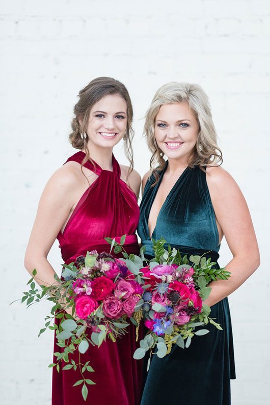 Vintage Copper Bridesmaids Holding Flowers