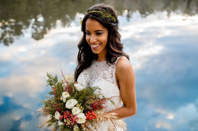 Perfect Christmas Wedding Inspiration Lakeside Bridal Portraits