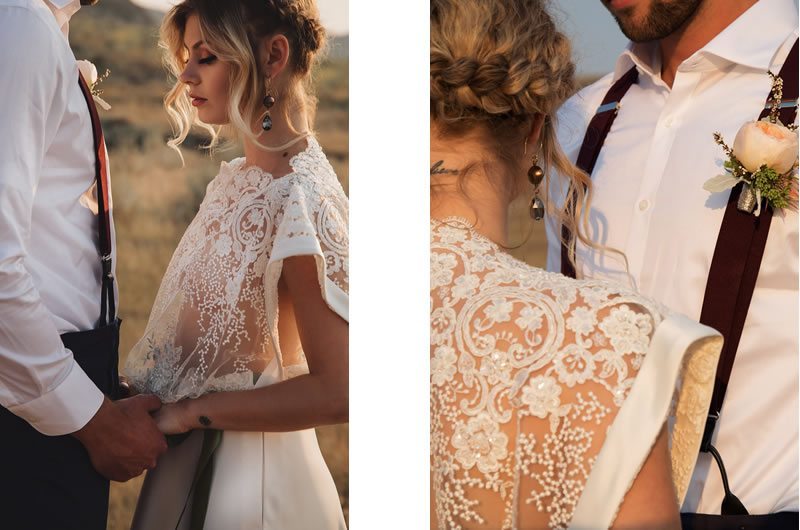 Romantic And Moody Wedding Inspiration Back Of Wedding Dress Split Image