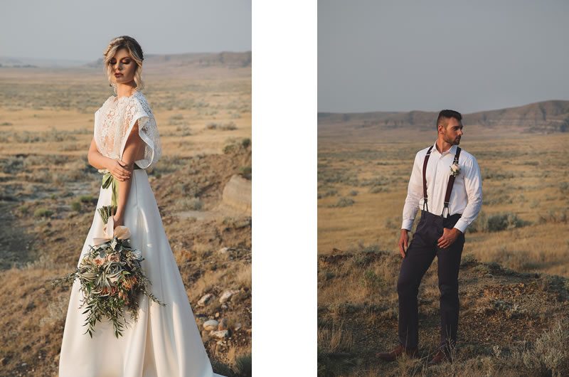 Romantic And Moody Wedding Inspiration Bride And Groom Split Image