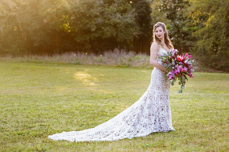 outdoor wedding and dress train