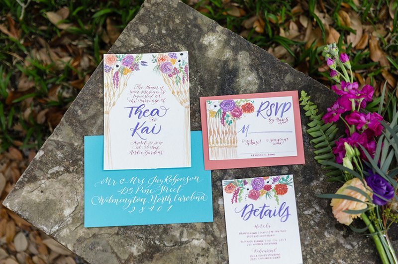 Colorful Outdoor Wedding Inspiration Invitations