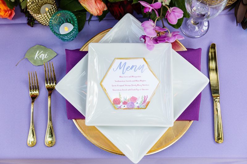 Colorful Outdoor Wedding Inspiration Table Setting
