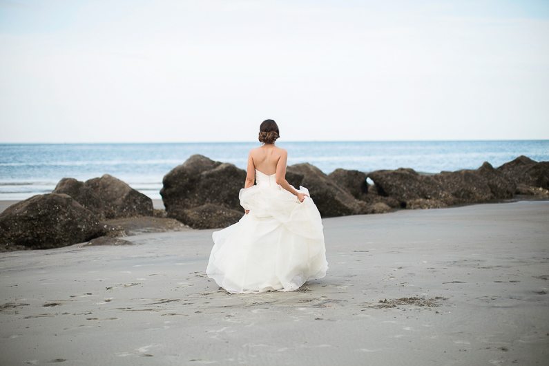 Romantic Beach Bridal Portraits Gown Bride Walking On Beach