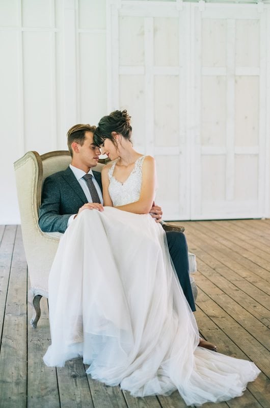 French Country Wedding Inspiration Bride And Groom Sitting