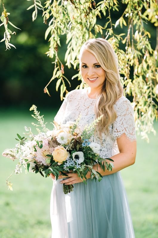 Blue Wedding Details Inspiration Bride With Bouquet