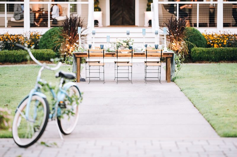 Blue Wedding Details Inspiration Full Table Shot