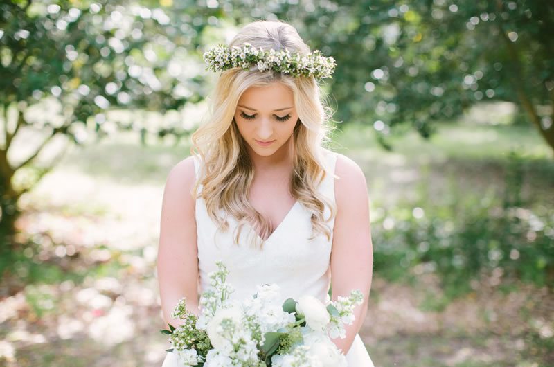 Summer Bridal Portrait Inspiration Bride Looking Down