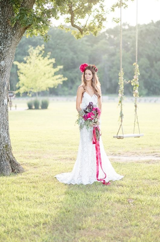 A Pinch Of Pink Bride With Swing And Bouquet