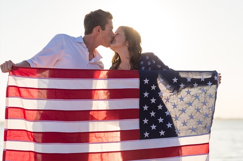 Patriotic Engagment Shoot Flag Kiss