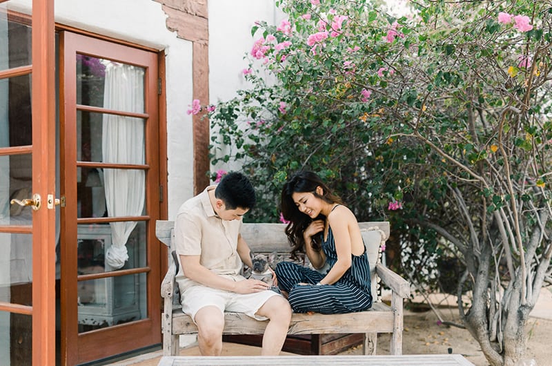 Kim Ye Engagement Landscape Laughing On Bench