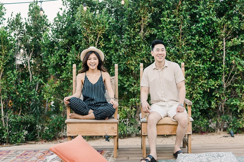 Kim Ye Engagement Landscape Sitting In Chairs