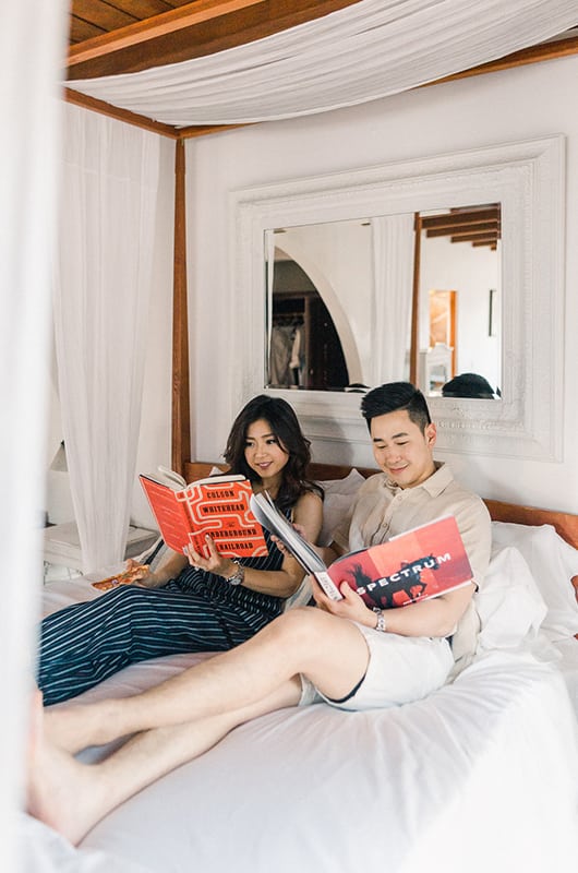 Kim Ye Engagement Portrait Reading In Bed