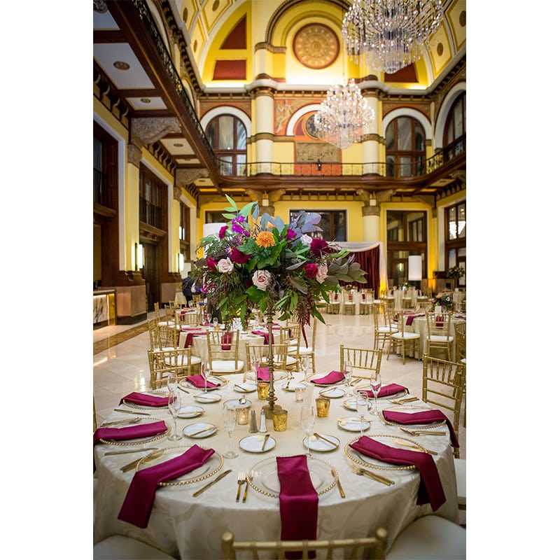 Ashley Klein and Thomas Conway Reception Hall Indoors Floral Centerpiece