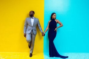 Luxury Engagement Session In Houston TX Color Block Wall Posed