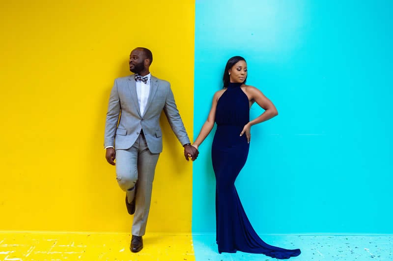 Luxury Engagement Session In Houston TX Color Block Wall Posed