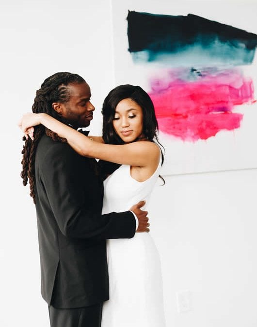 Minimalist Style Wedding Inspiration Couple With Modern Art