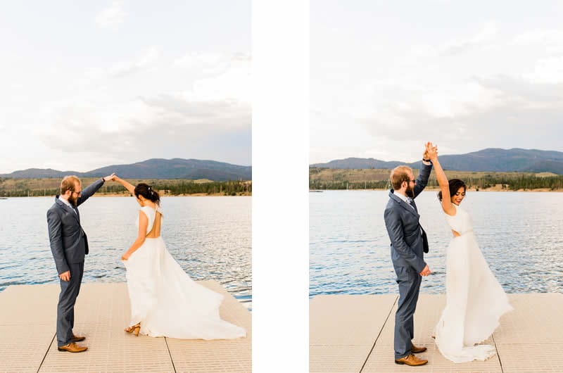 Red White Blue Lake Front Wedding Inspiration Bride Dancing