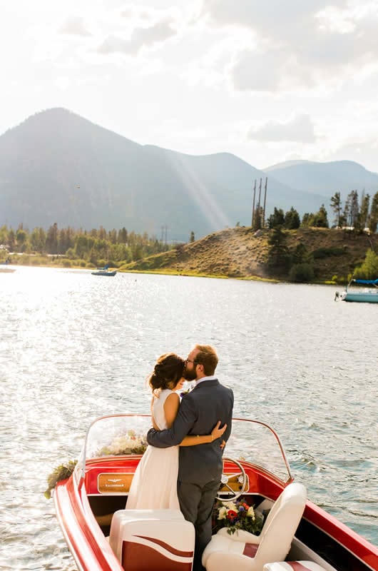 Red White Blue Lake Front Wedding Inspiration Couple On Boat