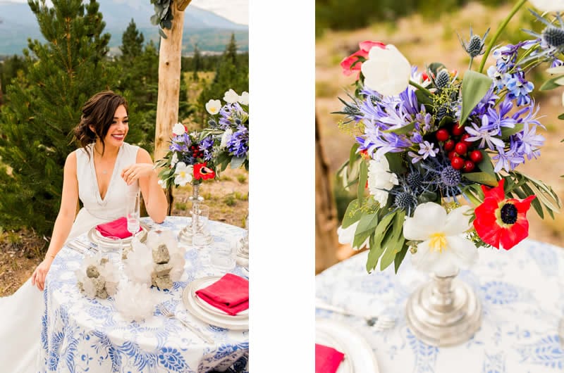 Red White Blue Lake Front Wedding Inspiration Table Details