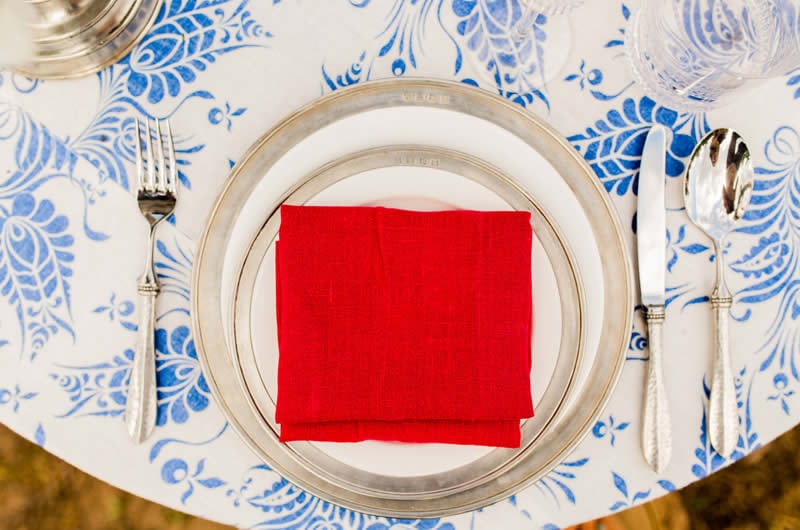 Red White Blue Lake Front Wedding Inspiration Table Place Setting