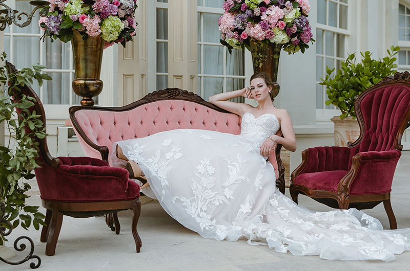 Floral Ballgown By Allure Bride On Couch